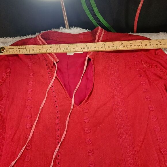 Rayon Red/Rust Colored Boho Lined Tunic V-tie Neck, Long Bell Sleeve Woman's L.. - Picture 8 of 16
